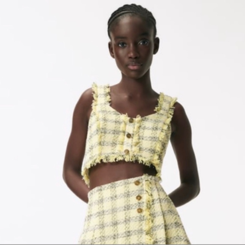 Zara Yellow Tweed Crop Top